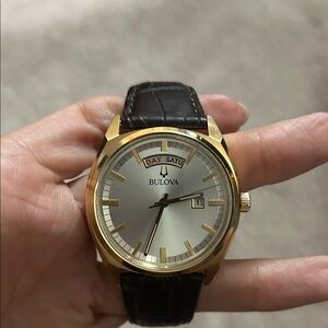 SOLD Bulova Gold Watch with Black Strap